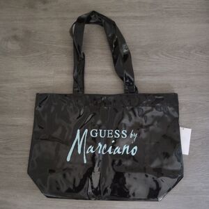 New VTG Guess By Marciano Black Glossy Vinyl Tote Bag Large Y2K 90s Deadstock